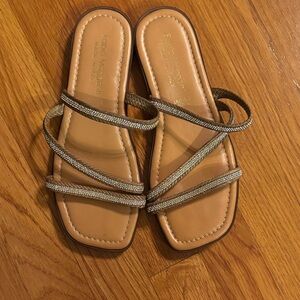 Metallic and Tan Strappy Sandals